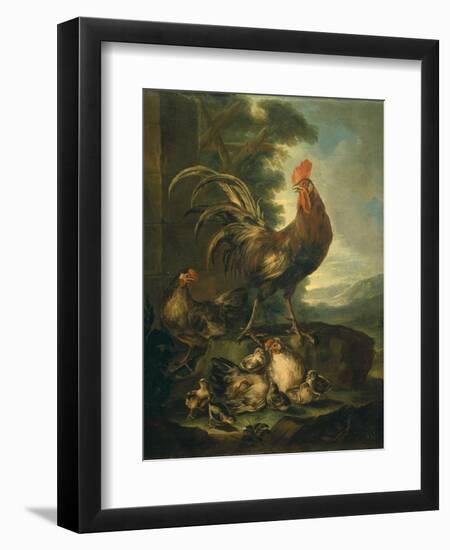Farm Animals: a Cock, Two Chickens and Seven Chicks-Angiolo Maria Crivelli (Crivellone)-Framed Art Print
