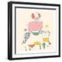 Farm Animals.Cow,Pig and Cock, Rooster-Eteri Davinski-Framed Art Print