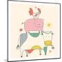 Farm Animals.Cow,Pig and Cock, Rooster-Eteri Davinski-Mounted Art Print