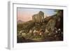 Farm Animals in a Classical Landscape, 1684 (Oil on Canvas)-Johann Heinrich Roos-Framed Giclee Print