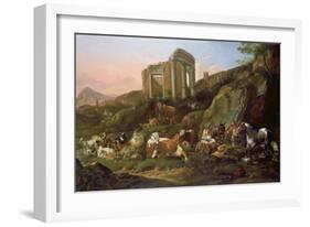 Farm Animals in a Classical Landscape, 1684 (Oil on Canvas)-Johann Heinrich Roos-Framed Giclee Print