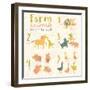 Farm Animals. Learn to Count Part One. 1 Cow, 2 Horses, 3 Dogs, 4 Pigs, 5 Geese. Funny Cartoon Chil-smilewithjul-Framed Art Print