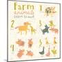 Farm Animals. Learn to Count Part One. 1 Cow, 2 Horses, 3 Dogs, 4 Pigs, 5 Geese. Funny Cartoon Chil-smilewithjul-Mounted Art Print