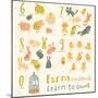 Farm Animals. Learn to Count  Part One. 6 Sheep, 7 Cats, 8 Rabbits, 9 Chickens, 0 Birds. Funny Cart-smilewithjul-Mounted Art Print