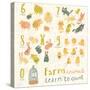 Farm Animals. Learn to Count  Part One. 6 Sheep, 7 Cats, 8 Rabbits, 9 Chickens, 0 Birds. Funny Cart-smilewithjul-Stretched Canvas