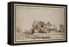 Farm Buildings Beside a Road-Rembrandt van Rijn-Framed Stretched Canvas