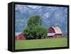 Farm Buildings with Mountain Slopes Behind, Jackson Hole, Wyoming, USA-Mcleod Rob-Framed Stretched Canvas