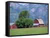 Farm Buildings with Mountain Slopes Behind, Jackson Hole, Wyoming, USA-Mcleod Rob-Framed Stretched Canvas