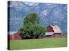 Farm Buildings with Mountain Slopes Behind, Jackson Hole, Wyoming, USA-Mcleod Rob-Stretched Canvas