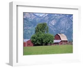 Farm Buildings with Mountain Slopes Behind, Jackson Hole, Wyoming, USA-Mcleod Rob-Framed Photographic Print