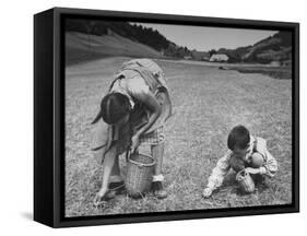 Farm Children Gleaning Field After Wheat Harvest-William Vandivert-Framed Stretched Canvas
