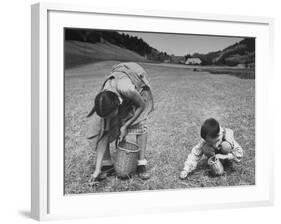 Farm Children Gleaning Field After Wheat Harvest-William Vandivert-Framed Photographic Print