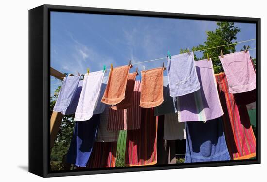 Farm, Clothesline, Towels-Catharina Lux-Framed Stretched Canvas