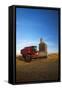Farm Combine Parked by Silo, Palouse Country, Washington, USA-Terry Eggers-Framed Stretched Canvas