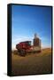 Farm Combine Parked by Silo, Palouse Country, Washington, USA-Terry Eggers-Framed Stretched Canvas