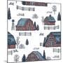 Farm Country Seamless Pattern. Cute Houses Background. Engraved Style Illustration. Vector Illustra-adehoidar-Mounted Art Print