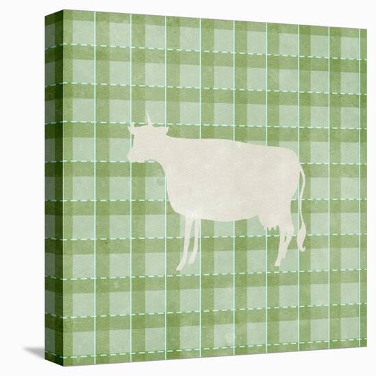 Farm Cow on Plaid-Elizabeth Medley-Stretched Canvas