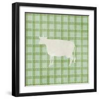 Farm Cow on Plaid-Elizabeth Medley-Framed Art Print