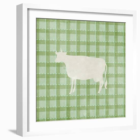 Farm Cow on Plaid-Elizabeth Medley-Framed Art Print