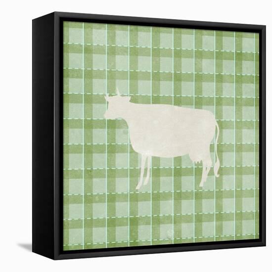 Farm Cow on Plaid-Elizabeth Medley-Framed Stretched Canvas