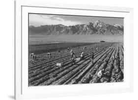 Farm, Farm Workers, Mt. Williamson in Background-Ansel Adams-Framed Art Print