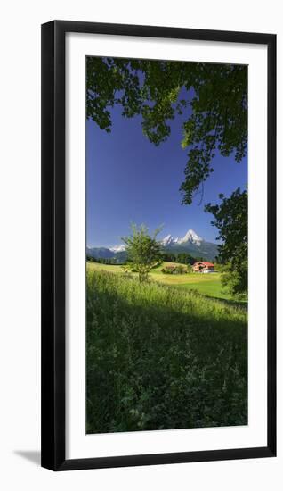 Farm, Fields, Watzmann, Aschauerweiherstrasse, Berchtesgadener Land District, Bavaria, Germany-Rainer Mirau-Framed Photographic Print