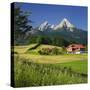 Farm, Fields, Watzmann, Aschauerweiherstrasse, Berchtesgadener Land District, Bavaria, Germany-Rainer Mirau-Stretched Canvas