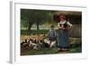 Farm Girl Feeding Chickens (Oil on Canvas)-Julien Dupre-Framed Giclee Print