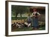 Farm Girl Feeding Chickens (Oil on Canvas)-Julien Dupre-Framed Giclee Print