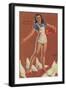 Farm Girl Pin-Up Feeding Chickens in Short Overalls, 1945-null-Framed Giclee Print