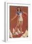 Farm Girl Pin-Up Feeding Chickens in Short Overalls, 1945-null-Framed Giclee Print