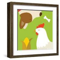 Farm Group: Hen and Dog-Yuko Lau-Framed Art Print