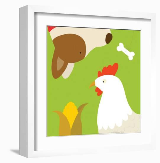 Farm Group: Hen and Dog-Yuko Lau-Framed Art Print