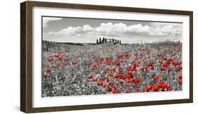 Farm house with cypresses and poppies, Tuscany, Italy-Frank Krahmer-Framed Art Print