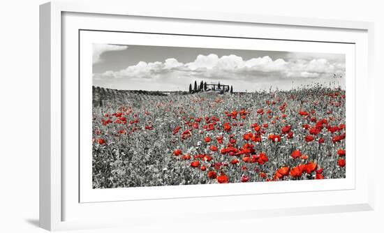Farm house with cypresses and poppies, Tuscany, Italy-Frank Krahmer-Framed Art Print