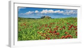 Farm house with cypresses and poppies, Tuscany, Italy-Frank Krahmer-Framed Art Print