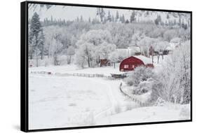 Farm In The Snow-Vladimir Kostka-Framed Stretched Canvas