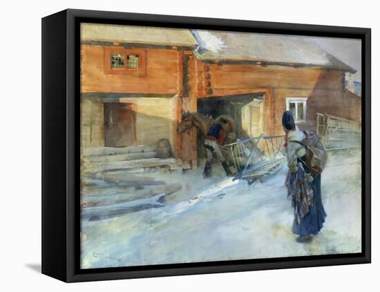 Farm in Winter, Bingsjo-Carl Larsson-Framed Stretched Canvas