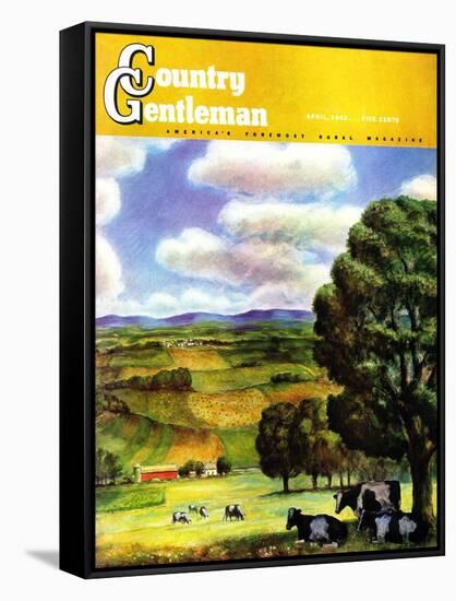 "Farm Landscape," Country Gentleman Cover, April 1, 1942-J. Steuart Curry-Framed Stretched Canvas