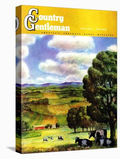 "Farm Landscape," Country Gentleman Cover, April 1, 1942-J. Steuart Curry-Stretched Canvas