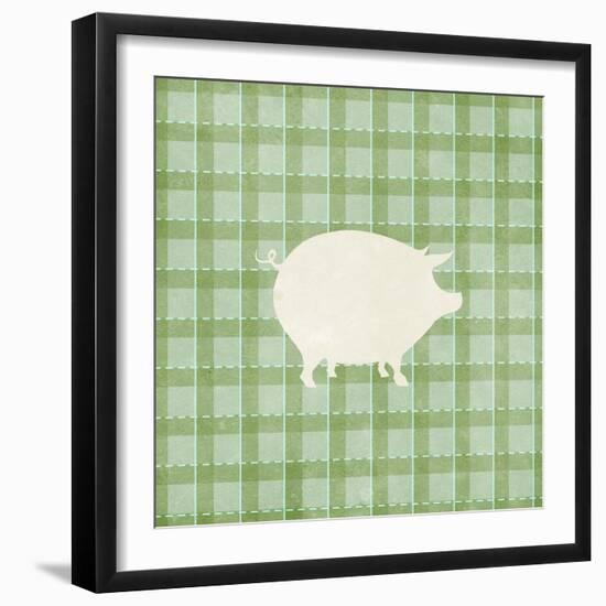 Farm Pig on Plaid-Elizabeth Medley-Framed Art Print