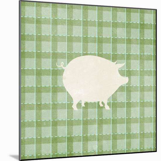 Farm Pig on Plaid-Elizabeth Medley-Mounted Art Print