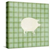 Farm Pig on Plaid-Elizabeth Medley-Stretched Canvas