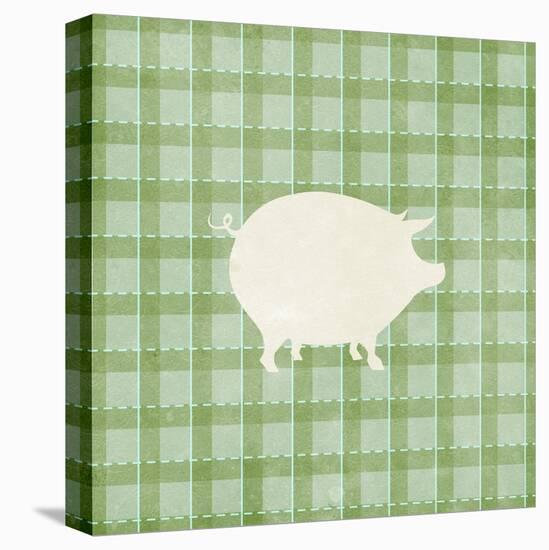 Farm Pig on Plaid-Elizabeth Medley-Stretched Canvas