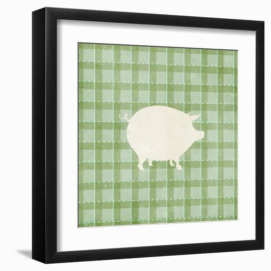 Farm Pig on Plaid-Elizabeth Medley-Framed Art Print