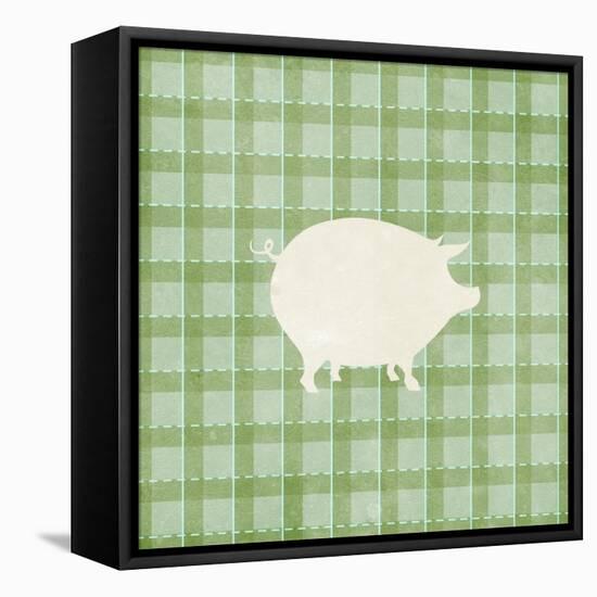 Farm Pig on Plaid-Elizabeth Medley-Framed Stretched Canvas