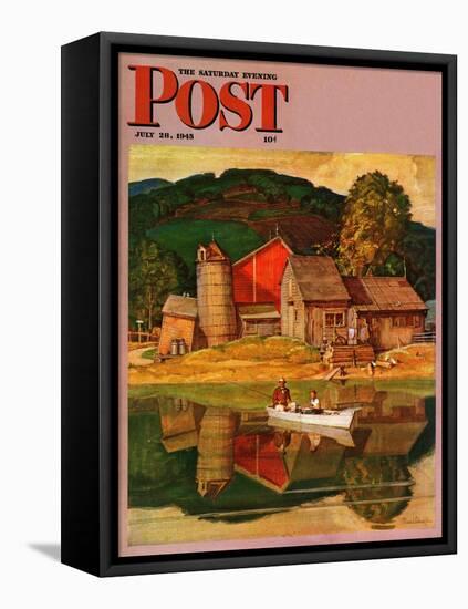 "Farm Pond Landscape," Saturday Evening Post Cover, July 28, 1945-Mead Schaeffer-Framed Stretched Canvas