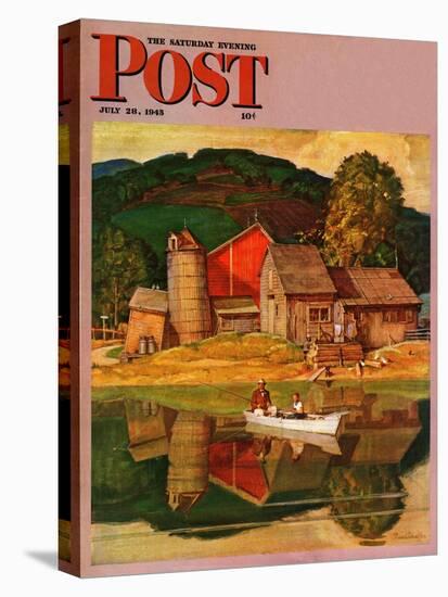 "Farm Pond Landscape," Saturday Evening Post Cover, July 28, 1945-Mead Schaeffer-Stretched Canvas