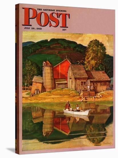 "Farm Pond Landscape," Saturday Evening Post Cover, July 28, 1945-Mead Schaeffer-Stretched Canvas