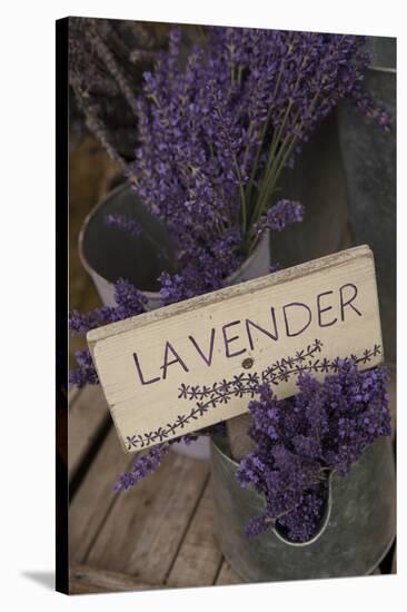 Farm Sign with Dried Lavender for Sale at Lavender Festival, Sequim, Washington, USA-Merrill Images-Stretched Canvas